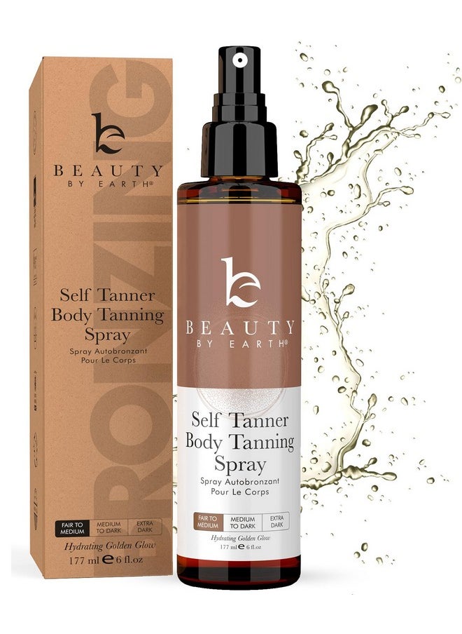 Self Tanner Spray - USA Made with Natural & Organic Ingredients, Fast Drying Spray Tan for Pale Skin, Non Toxic Gradual Tanning Spray, Sunless Tanning Water for Women & Men, Fair to Medium