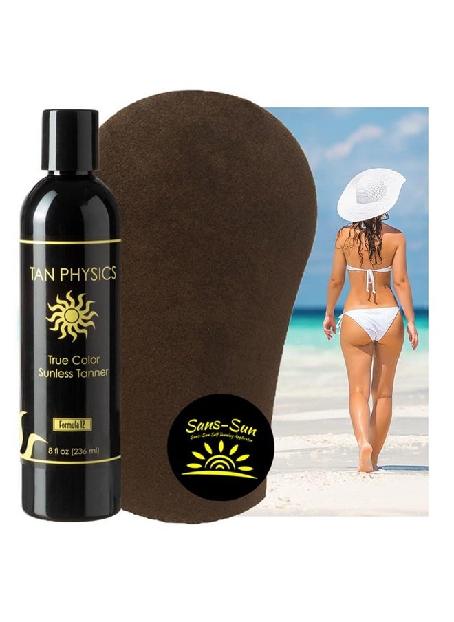 Tan Physics Self Tanner, 8 Fl oz with Tanning Mitt - Tan Physics True Color Sunless Tanner - Tan Physics Sunless Tanner - Self Tanners Best sellers - Fake Tan, Quick Tan & Sunless Tan
