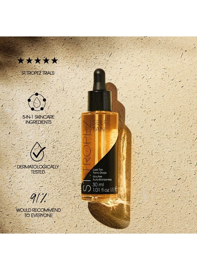 St.Tropez Luxe Tan Tonic Glow Drops, 5-in-1 Face Self Tanning Drops, Niacinamide, Hyaluronic Acid, Vitamin C & E, Vegan, Natural & Cruelty Free, 1 Fl Oz