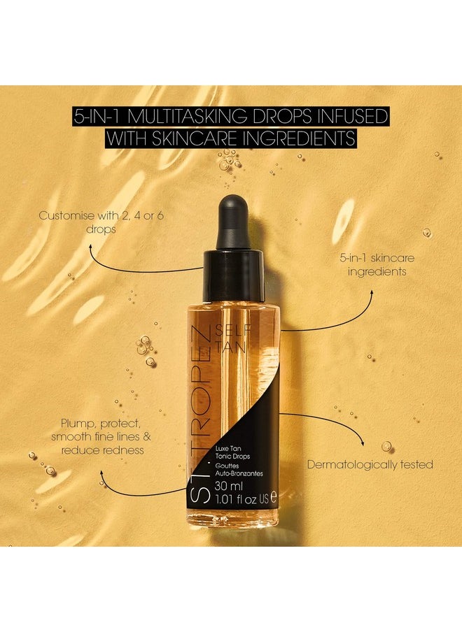 St.Tropez Luxe Tan Tonic Glow Drops, 5-in-1 Face Self Tanning Drops, Niacinamide, Hyaluronic Acid, Vitamin C & E, Vegan, Natural & Cruelty Free, 1 Fl Oz