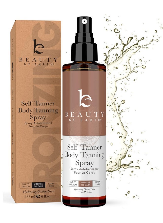 Self Tanner Spray - USA Made with Natural & Organic Ingredients, Fast Drying Spray Tan for Pale Skin, Non Toxic Gradual Tanning Spray, Sunless Tanning Water for Women & Men, Medium to Dark