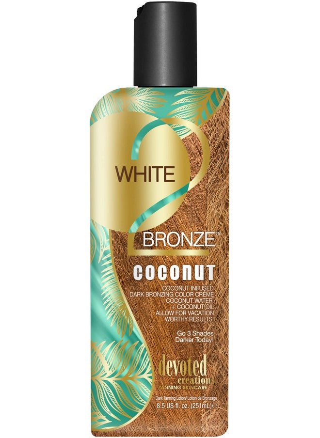 Devoted Creations White 2 Bronze Coconut - Color Enhancing Dark Bronzing Tanning Lotion with Coconut Water & Coconut Oil 8.5 oz.