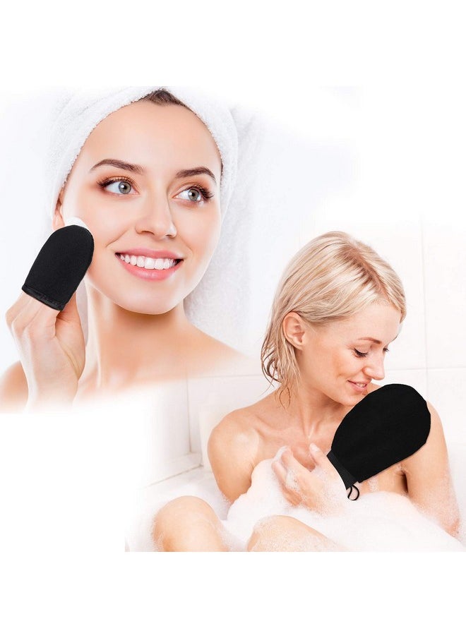 5 Pieces Self Tanning Mitt Applicator Kit, Includes Exfoliating Glove, Tanning Mitt, Mini Face Mitt, Back Lotion Applicator with Self Tanner Brush Large Flat Top Makeup Brush (Black)