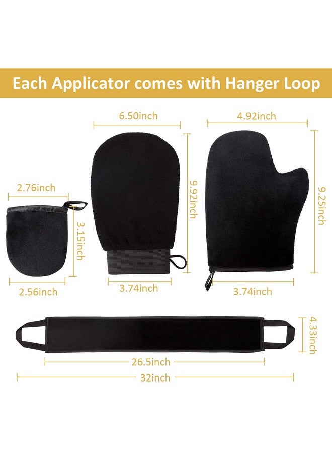 5 Pieces Self Tanning Mitt Applicator Kit, Includes Exfoliating Glove, Tanning Mitt, Mini Face Mitt, Back Lotion Applicator with Self Tanner Brush Large Flat Top Makeup Brush (Black)