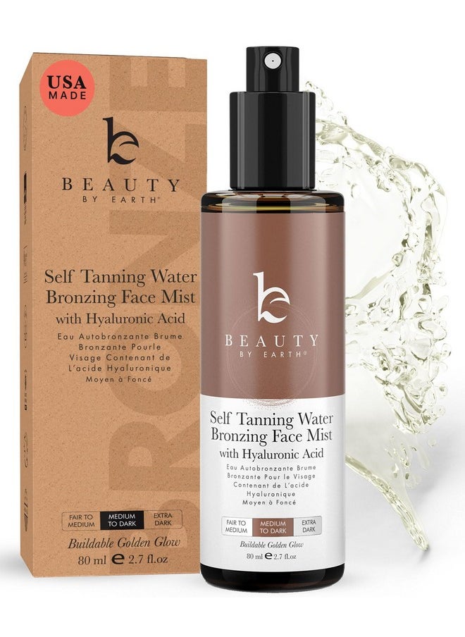 Beauty by Earth Self Tanning Face Mist - Medium to Dark Fake Tan Face Tanning Spray - Sunless Tanning Spray Facial Tanner - Face Tan Spray - Tanning Water Spray - Face Tanner Mist