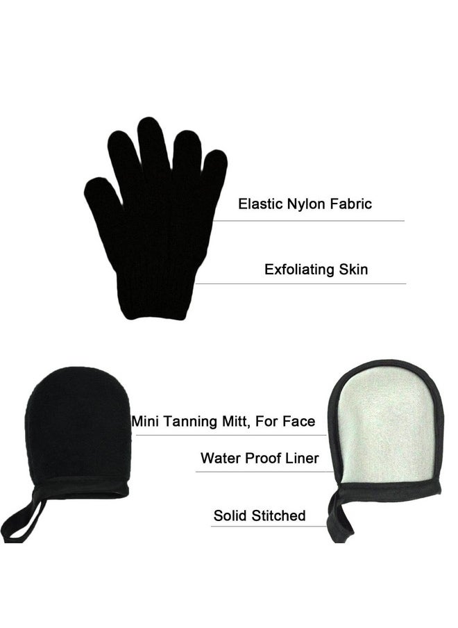 5 Piece Self Tanning Mitt Applicator Set with Self Tan Glove Tanning Back Lotion Applicator Tanning Brush Tan Face Mitt Exfoliating Glove, for Self Sunless Tanning Tan (black)