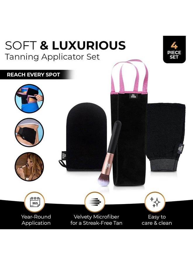 Bronze Tan Self Tanner Accessory Kit - Includes Self Tanning Mitt, Tan Remover Exfoliating Mitt, Easy-Reach Back Applicator, Tanning Brush Applicator for Face & Hands - Sunless Tanning Application