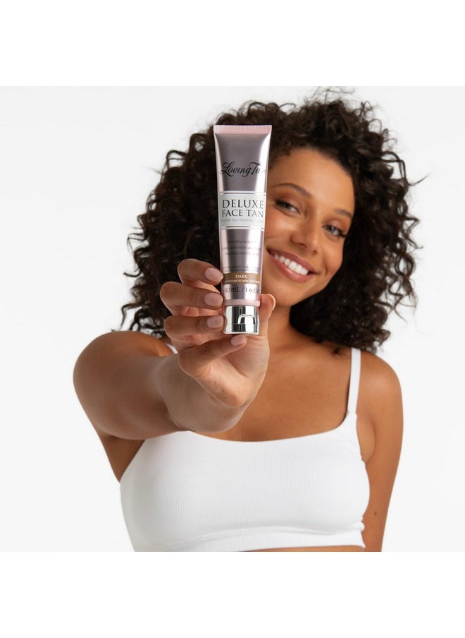 Loving Tan Deluxe Face Tan, Dark - Streak Free, Natural Looking, Professional Strength Sunless Tanner - 10+ Self Tanning Applications per Bottle, Cruelty Free, Naturally Derived DHA - 1.6 Fl Oz