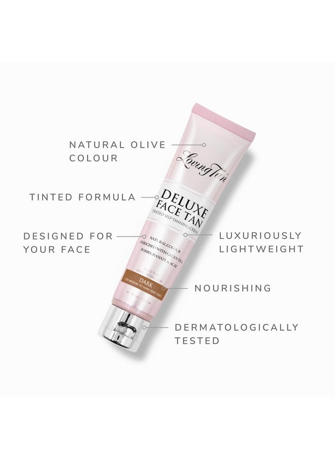 Loving Tan Deluxe Face Tan, Dark - Streak Free, Natural Looking, Professional Strength Sunless Tanner - 10+ Self Tanning Applications per Bottle, Cruelty Free, Naturally Derived DHA - 1.6 Fl Oz