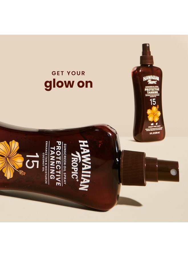 Hawaiian Tropic Protective Tanning Oil Spray Sunscreen SPF 15, 8oz | Tanning Sunscreen, Tanning Oil with SPF, Moisturizing Body Oil, Hawaiian Tropic Oil, Oxybenzone Free Outdoor Tanning Oil, 8oz
