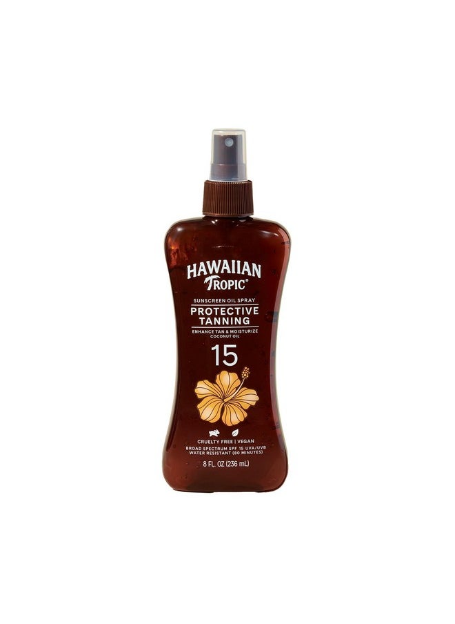 Hawaiian Tropic Protective Tanning Oil Spray Sunscreen SPF 15, 8oz | Tanning Sunscreen, Tanning Oil with SPF, Moisturizing Body Oil, Hawaiian Tropic Oil, Oxybenzone Free Outdoor Tanning Oil, 8oz