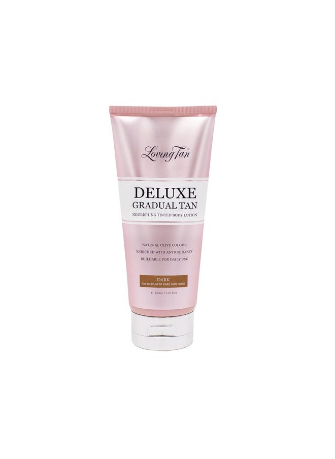Loving Tan Deluxe Gradual Tan Lotion, Dark- Natural Looking Self Tanner, Professional Strength Sunless Tanner, 7+ Self Tanning Applications per Bottle- Cruelty Free, Naturally Derived DHA- 5.07 Fl Oz