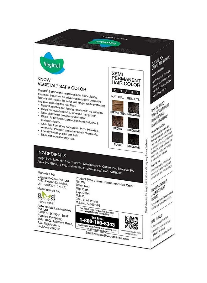 Vegetal Safe Hair Color -Soft Black 100g. - Certified Organic Chemical and Allergy Free Bio Natural Hair Colour with No Ammonia Formula for Men and Women