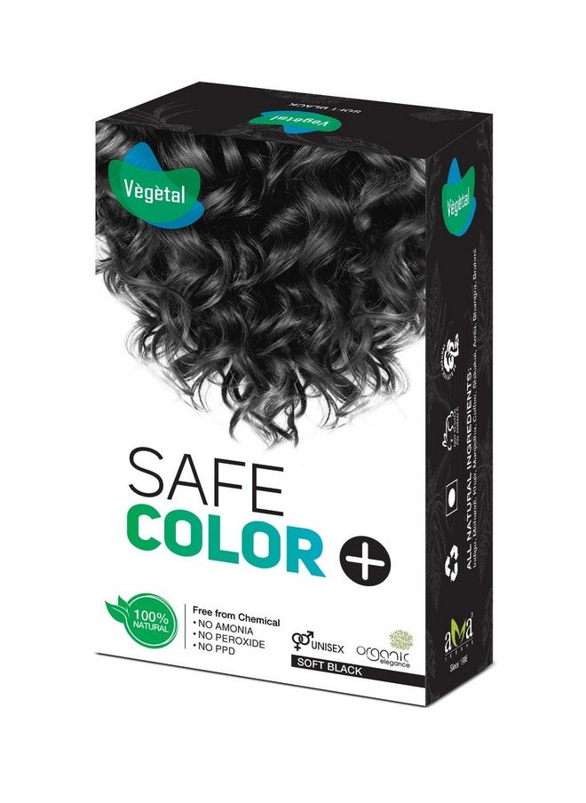 Vegetal Safe Hair Color -Soft Black 100g. - Certified Organic Chemical and Allergy Free Bio Natural Hair Colour with No Ammonia Formula for Men and Women