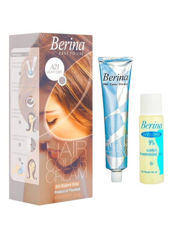 Berina A21 Light Grey Silver Permanent Hair Dye Color Cream Unisex - Punk Style