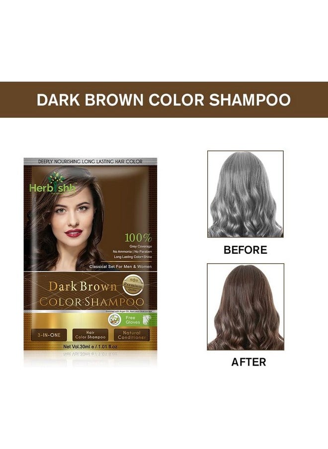 Herbishh Natural Hair Color Shampoo for Gray Hair - Argan Hair Mask, Travel Size, Long-Lasting Color, Ammonia-Free, 10 Pack + 1 Pack (Dark Brown)