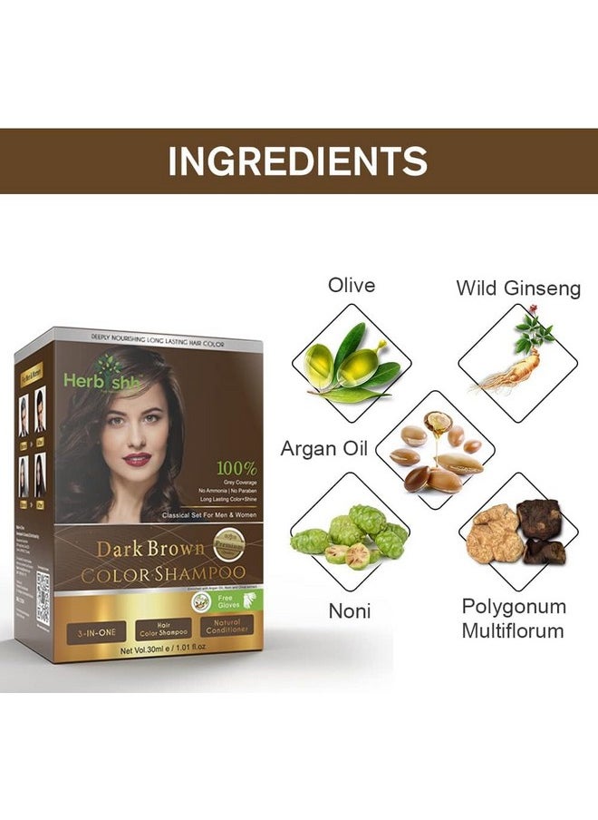 Herbishh Natural Hair Color Shampoo for Gray Hair - Argan Hair Mask, Travel Size, Long-Lasting Color, Ammonia-Free, 10 Pack + 1 Pack (Dark Brown)