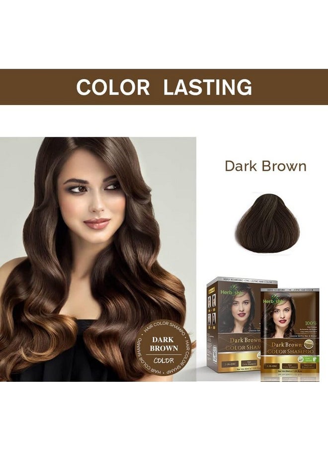 Herbishh Natural Hair Color Shampoo for Gray Hair - Argan Hair Mask, Travel Size, Long-Lasting Color, Ammonia-Free, 10 Pack + 1 Pack (Dark Brown)