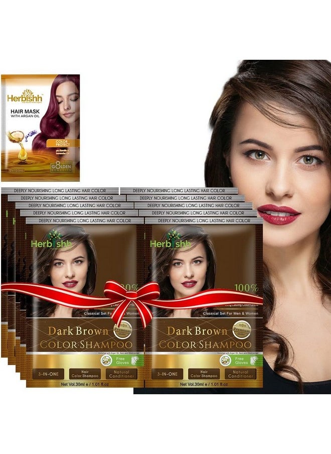 Herbishh Natural Hair Color Shampoo for Gray Hair - Argan Hair Mask, Travel Size, Long-Lasting Color, Ammonia-Free, 10 Pack + 1 Pack (Dark Brown)