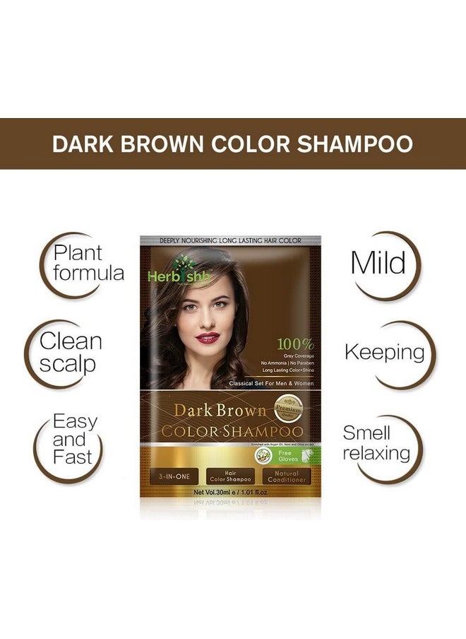 Herbishh Natural Hair Color Shampoo for Gray Hair - Argan Hair Mask, Travel Size, Long-Lasting Color, Ammonia-Free, 10 Pack + 1 Pack (Dark Brown)