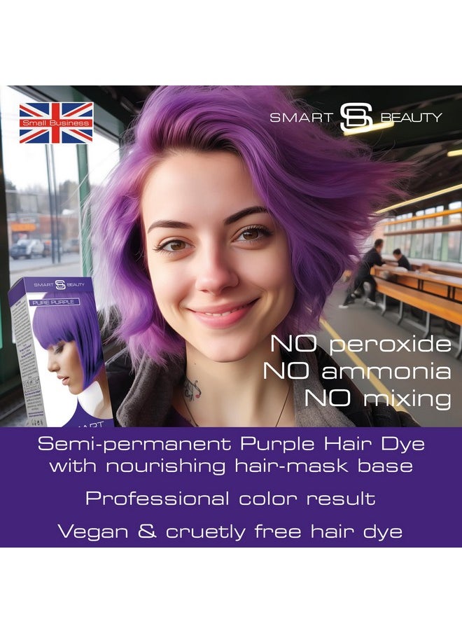 Smart Beauty Purple Hair Dye Semi Permanent, Bright Purple Hair Dye Perfect for Light Blonde, with Non-Drip Pre Mixed Formulation with Hair Conditioning Cream, Hair Colour, Vegan, Cruelty Free
