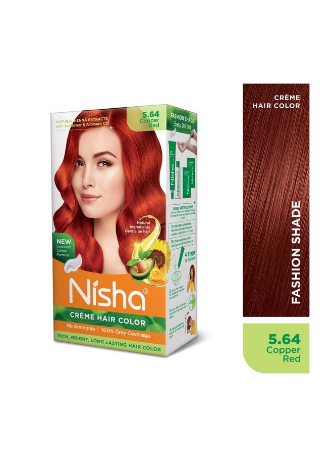 Nisha Creme Hair Color Permanent Hair Dye Color Kit With Improved Creme Formula for 100% Gray Coverage Ammonia Free Hair Color Dye for Rich Bright Long lasting Hair Color (Copper Red, Pack of 3)