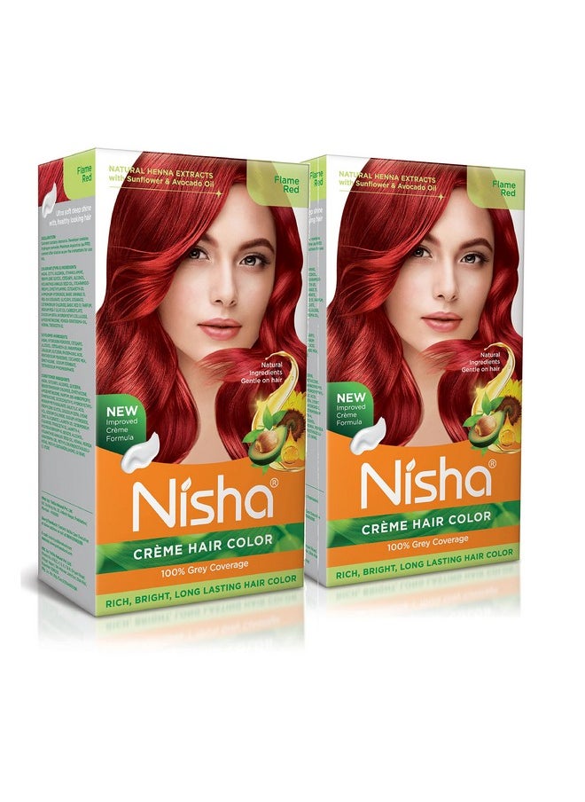 Nisha Creme Hair Color Permanent Hair Dye Color Kit With Improved Creme Formula for 100% Gray Coverage Ammonia Free Hair Color Dye for Rich Bright Long lasting Hair Color - Flame Red (Pack of 2)