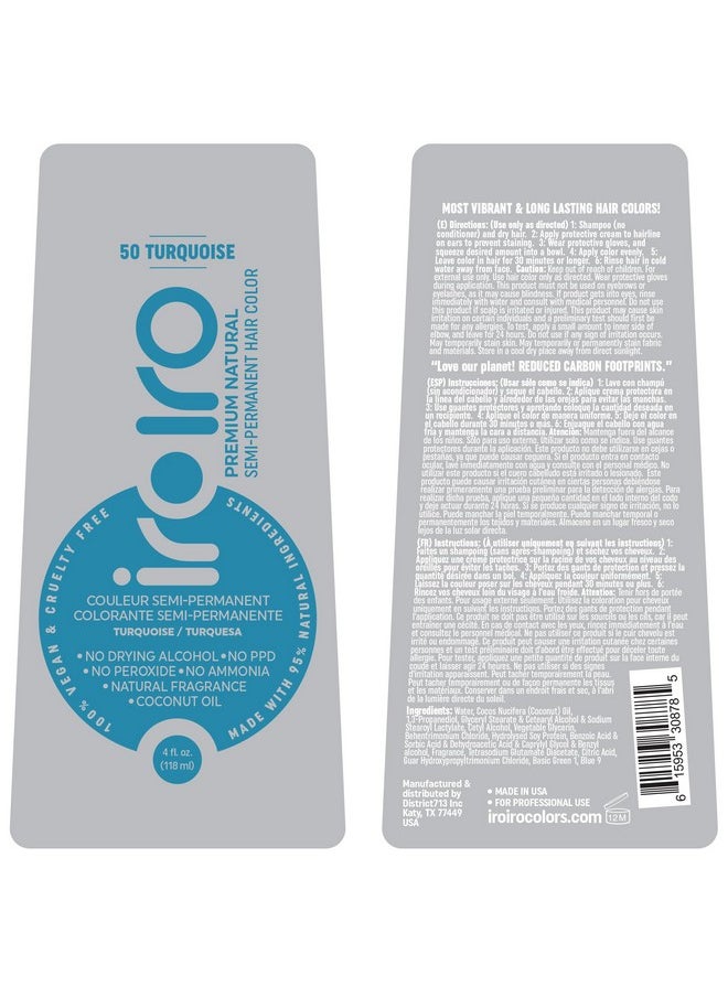 IROIRO Premium Natural Semi-Permanent Hair Color 50 Turquoise (8oz)