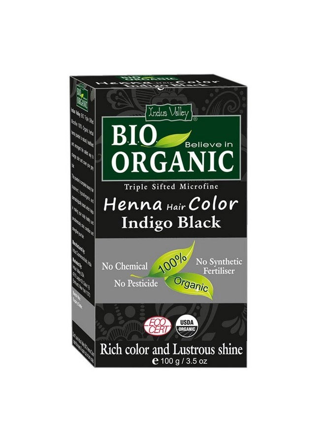 Indus Valley Bio Organic Natural Henna Hair Color Indigo Black 100gm| 100% Gray Hair Coverage And Long Lasting Hair Dye | Vegan and Cruelty-Free