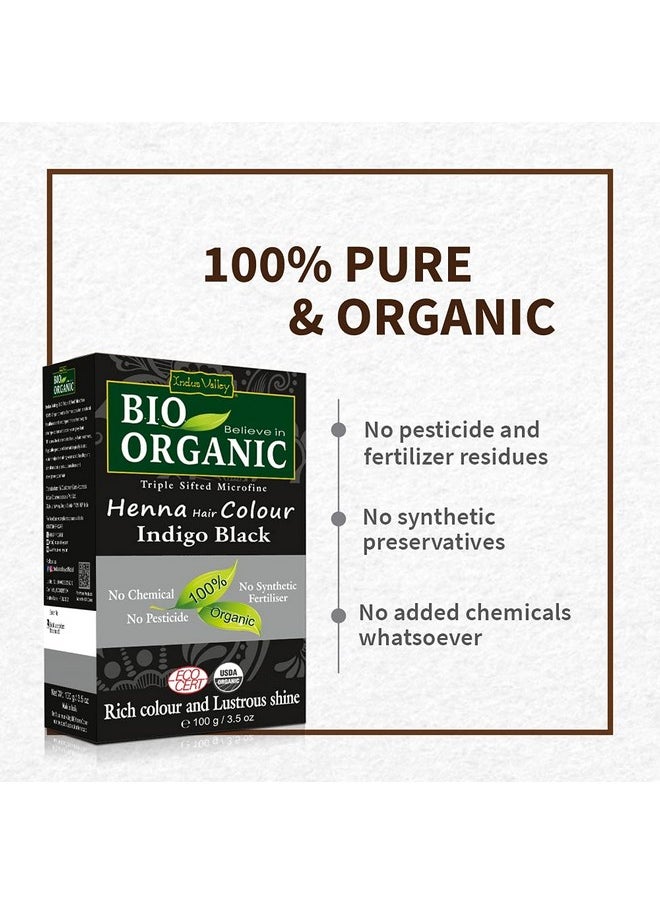 Indus Valley Bio Organic Natural Henna Hair Color Indigo Black 100gm| 100% Gray Hair Coverage And Long Lasting Hair Dye | Vegan and Cruelty-Free