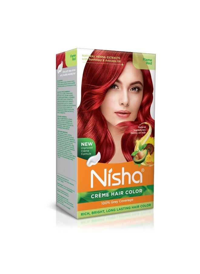 Nisha Creme Hair Color Permanent Hair Dye Color Kit With Improved Creme Formula for 100% Gray Coverage Ammonia Free Hair Color Dye for Rich Bright Long lasting Hair Color (Flame Red, Pack of 1)