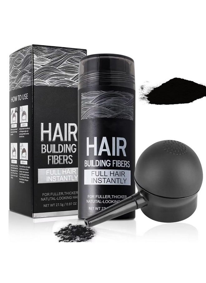 Hair Building Fibers for Thinning Hair with Spray Applicator Pump Nozzle - Natural & Undetectable,Instantly Thicker Fuller Hair Conceals Hair Loss 30 Sec,4 Shades for Men & Women,27.5g (Black)