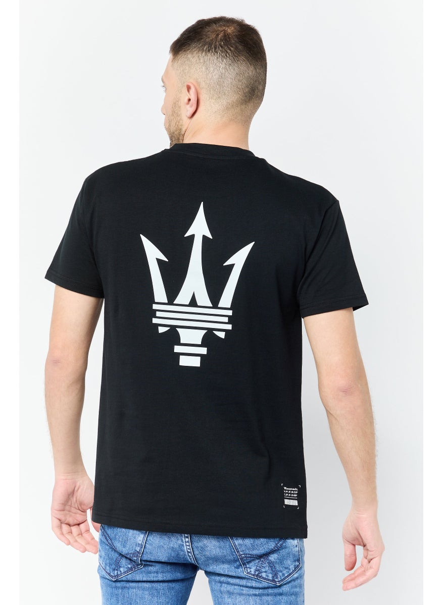 Men Crew Neck Short Sleeve Brand Logo T-Shirt, Black