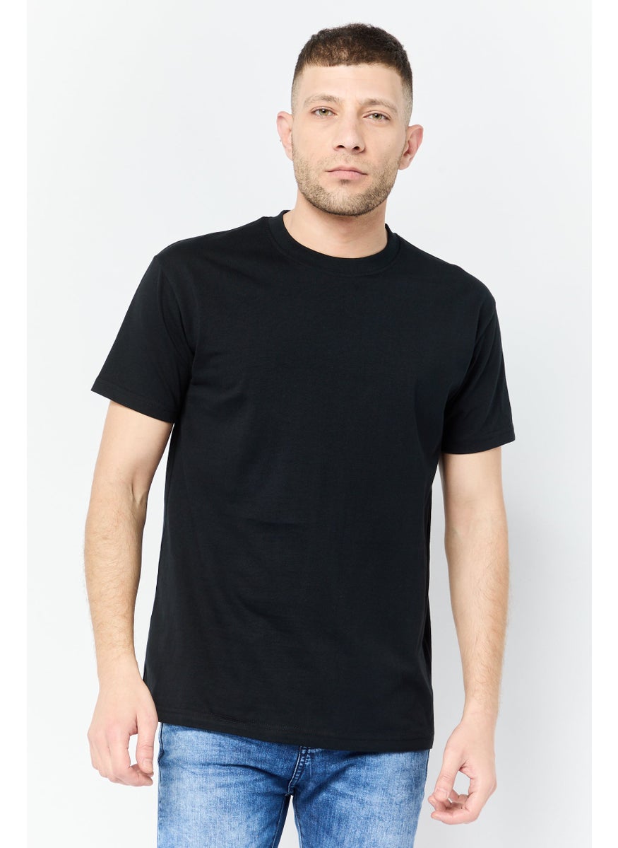 Men Crew Neck Short Sleeve Brand Logo T-Shirt, Black