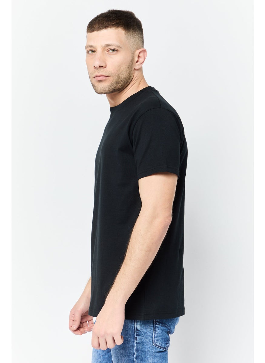 Men Crew Neck Short Sleeve Brand Logo T-Shirt, Black
