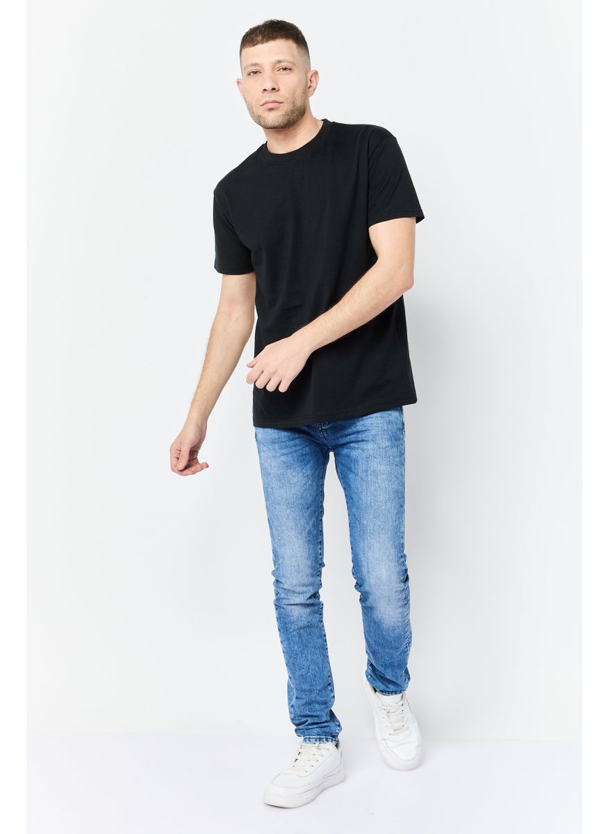 Men Crew Neck Short Sleeve Brand Logo T-Shirt, Black