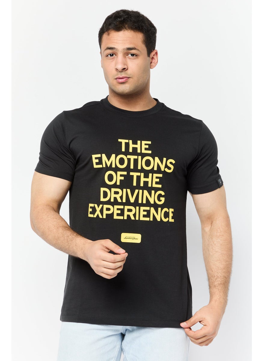Men Crew Neck Short Sleeves Graphic Print T-Shirt, Black