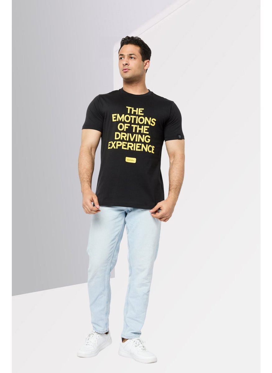 Men Crew Neck Short Sleeves Graphic Print T-Shirt, Black