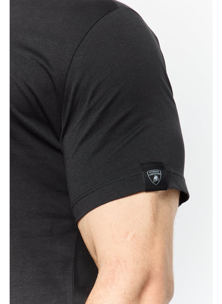 Men Crew Neck Short Sleeves Graphic Print T-Shirt, Black