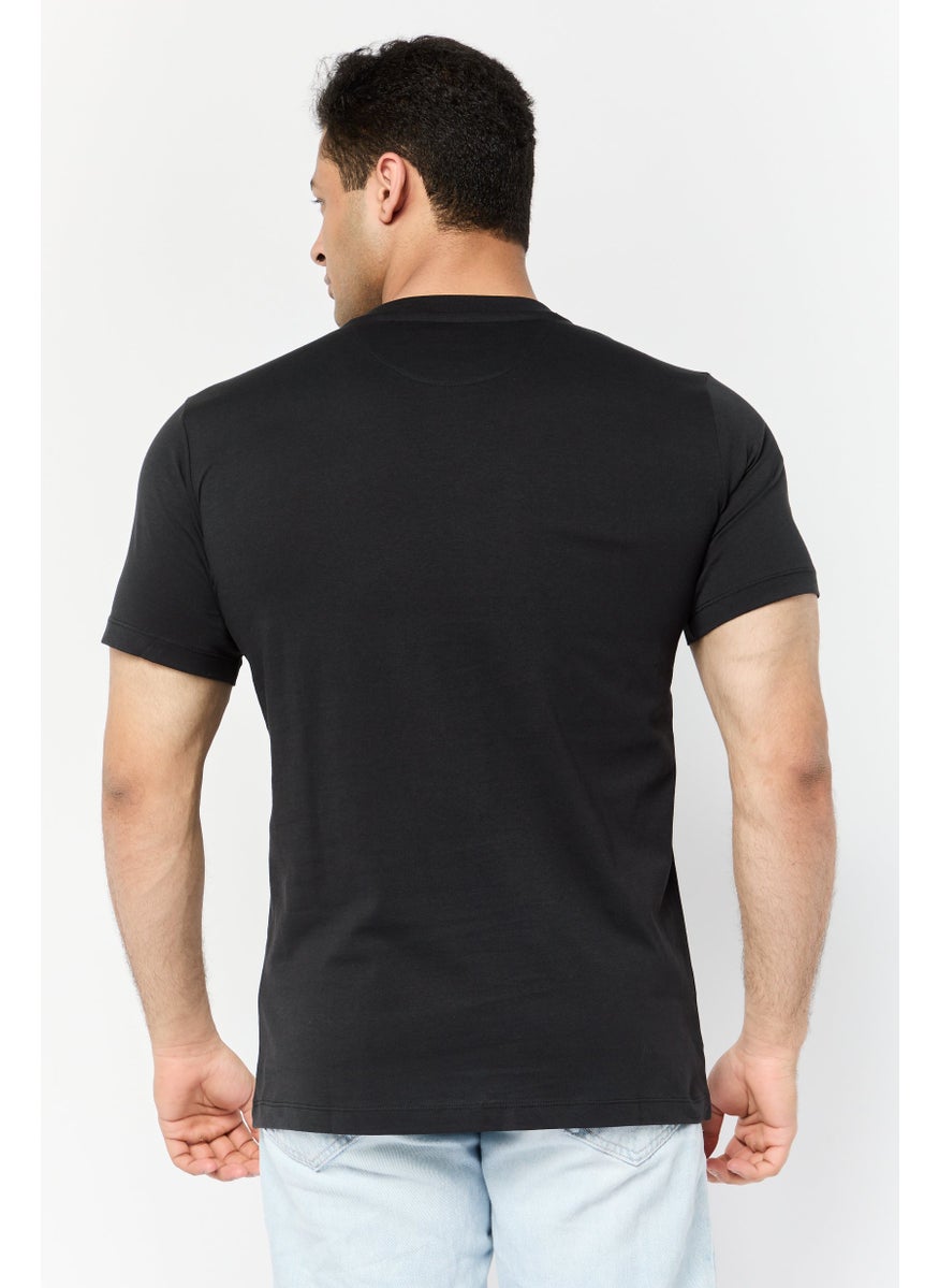 Men Crew Neck Short Sleeves Graphic Print T-Shirt, Black