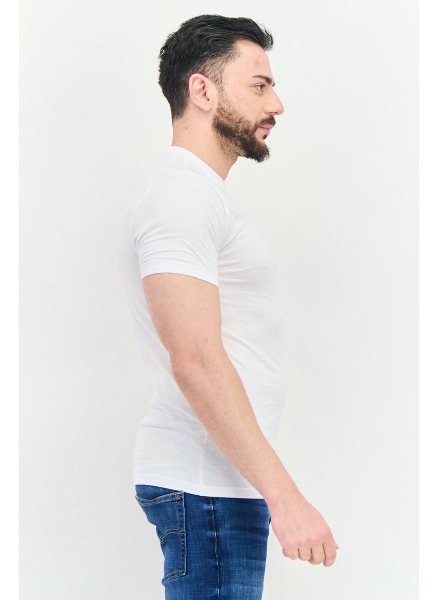 Men Crew Neck Short Sleeve Brand Logo T-Shirts, White