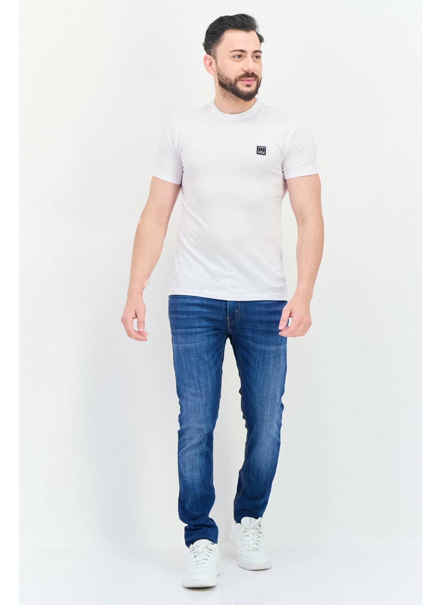 Men Crew Neck Short Sleeve Brand Logo T-Shirts, White
