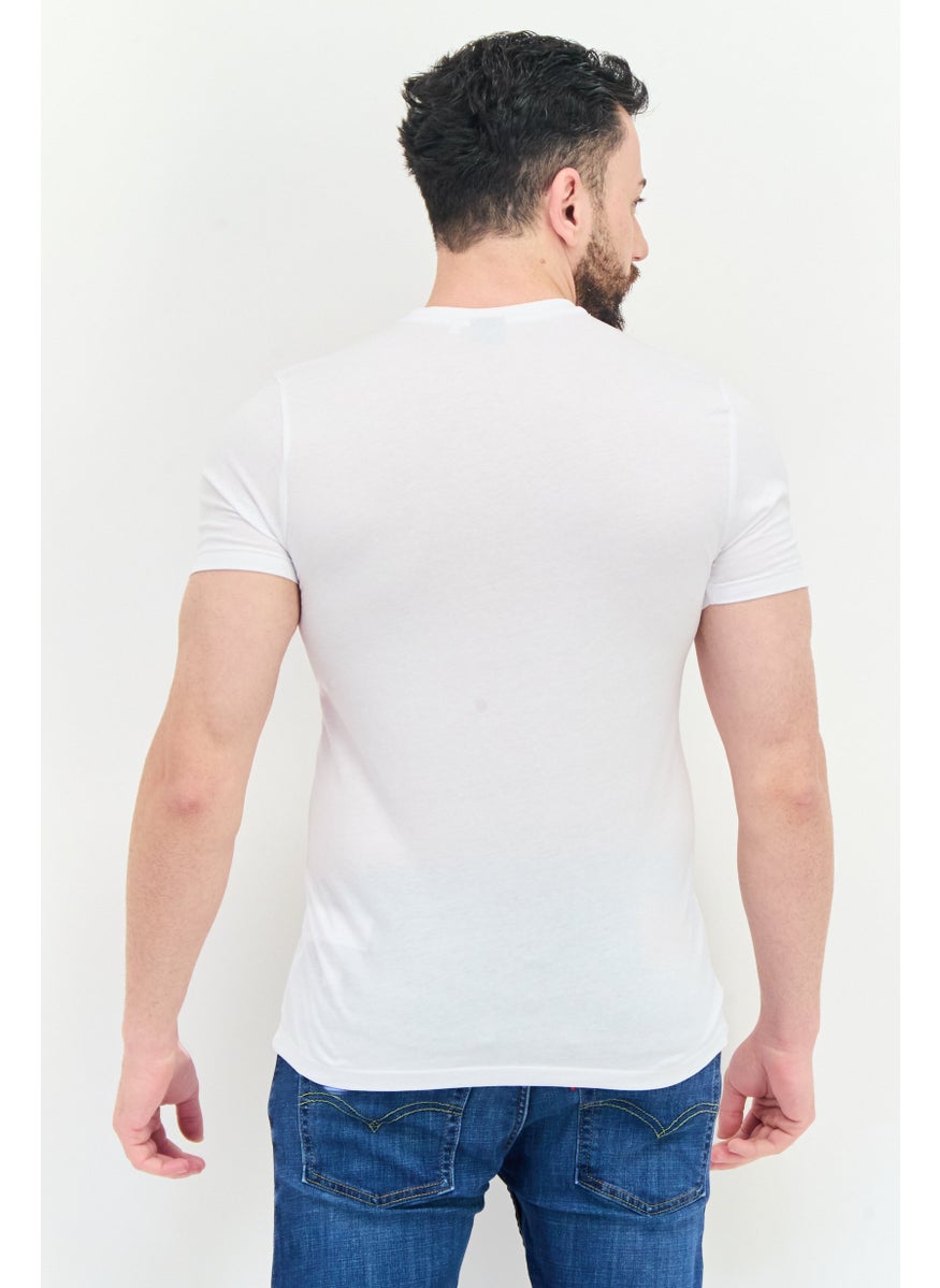 Men Crew Neck Short Sleeve Brand Logo T-Shirts, White