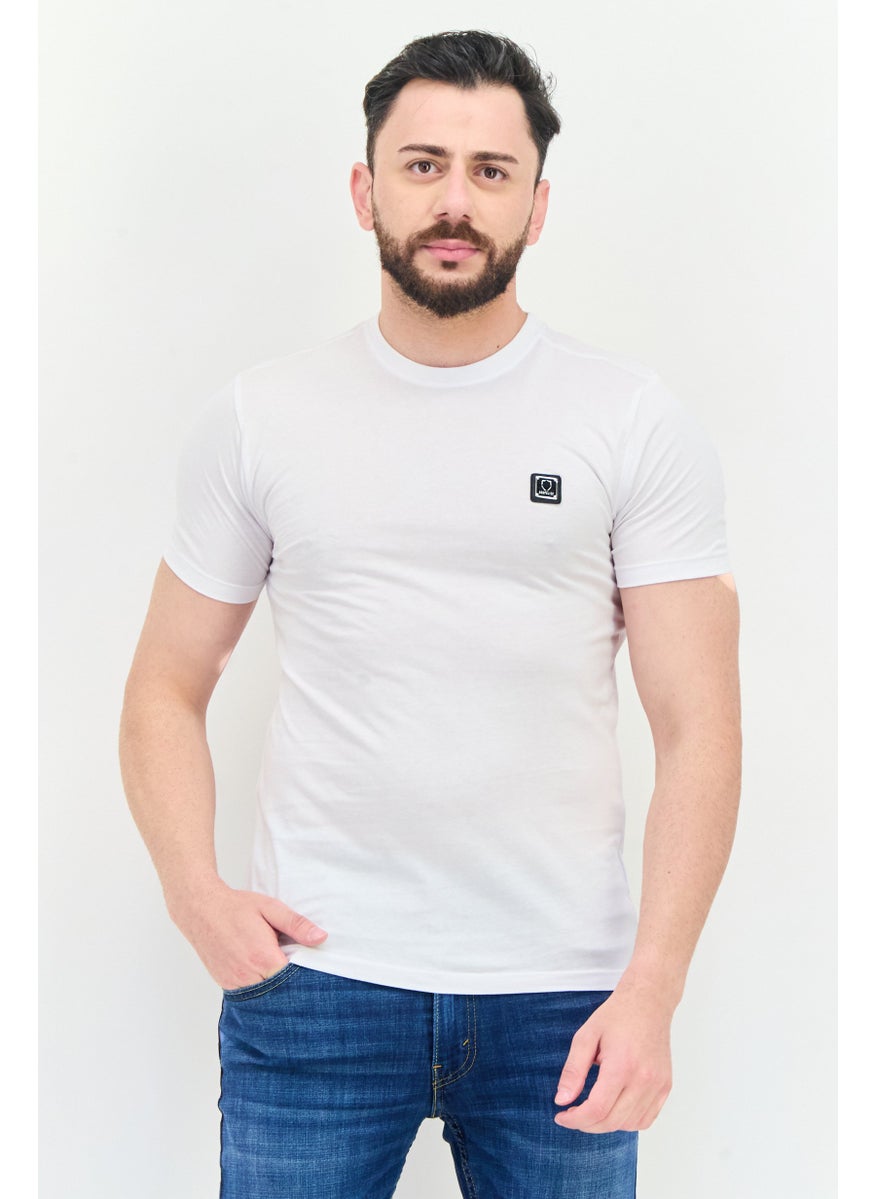Men Crew Neck Short Sleeve Brand Logo T-Shirts, White