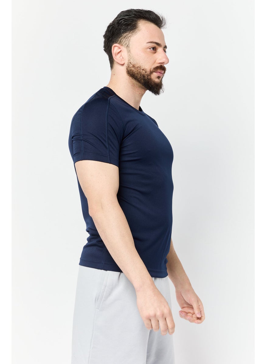 Men Sportswear Fit Short Sleeves Training T-shirt, Navy Blue