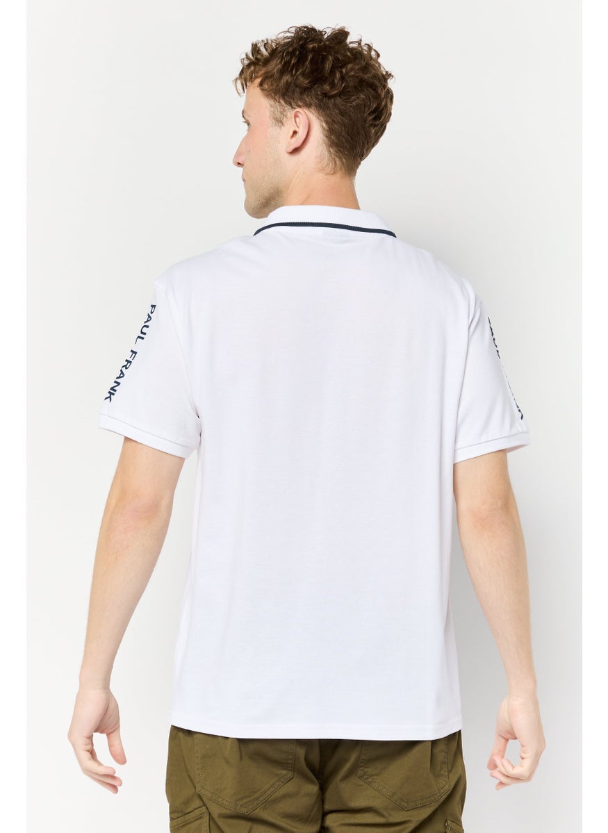 Men Regular Fit Brand Logo Short Sleeves Polo Shirt, White
