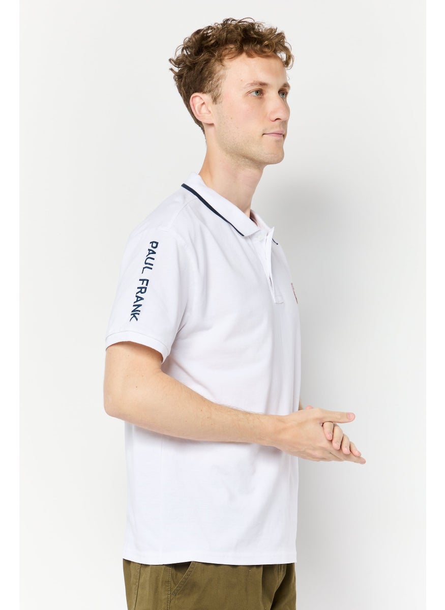 Men Regular Fit Brand Logo Short Sleeves Polo Shirt, White
