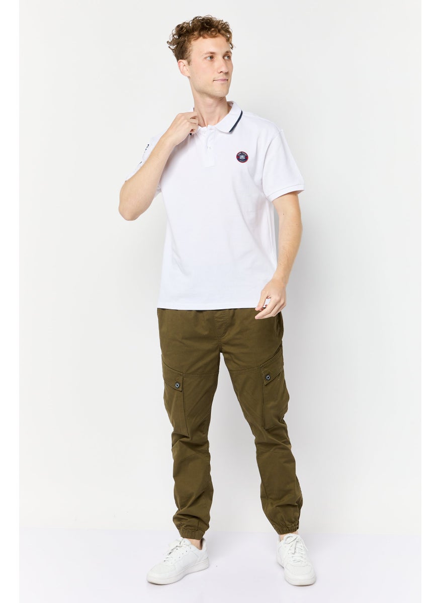Men Regular Fit Brand Logo Short Sleeves Polo Shirt, White