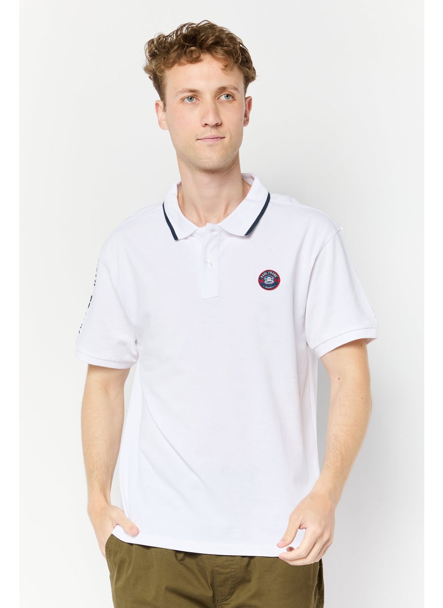 Men Regular Fit Brand Logo Short Sleeves Polo Shirt, White