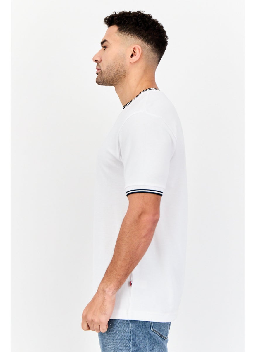 Men Crew Neck Short Sleeves Textured T-Shirt, White